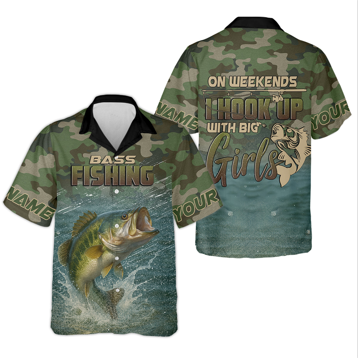 On Weekends I Hook Up With Big Girls Camo Bass Fishing Shirt, Funny Fishing Shirt, Fishing Shirts For Men