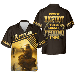 Proof Bigfoot Prefers Sunset Fishing Trips Fishing UPF Shirts, Funny Fishing Shirt, Women Fishing Shirt