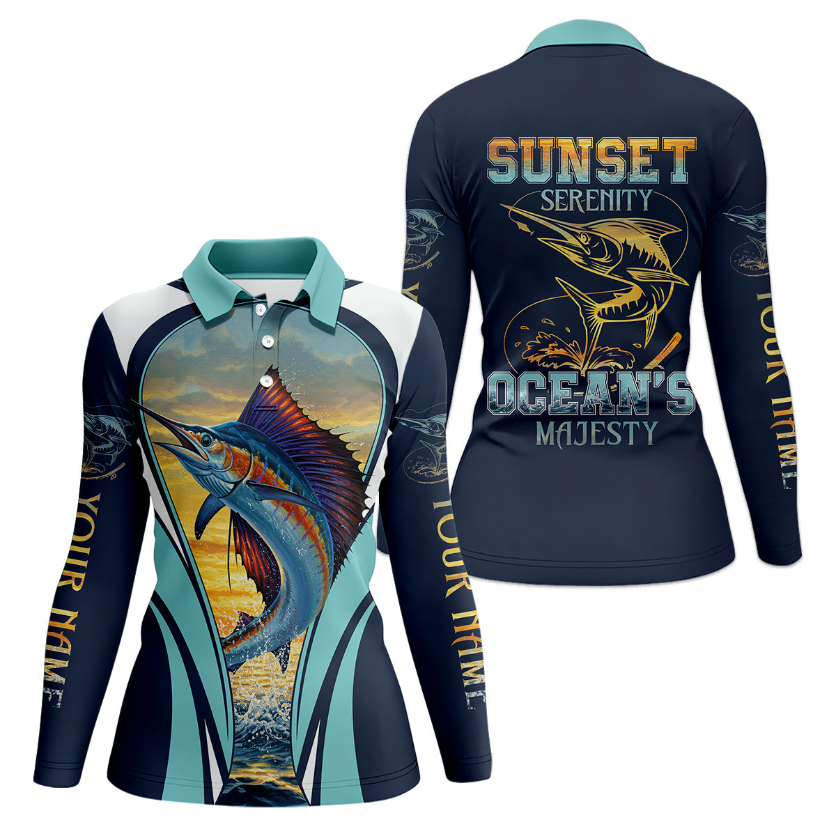 Marlin Fishing Shirts, Sunset Serenity, Ocean's Majesty, SPF Long Sleeve Shirts Womens, Female Fishing Shirts