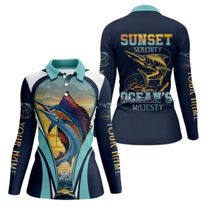 Marlin Fishing Shirts, Sunset Serenity, Ocean's Majesty, SPF Long Sleeve Shirts Womens, Female Fishing Shirts
