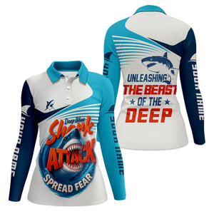 Deep Blue Shark Attack, Unleashing The Beast Of The Deep Fishing UPF Shirts, Women Fishing Shirt