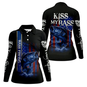 Kiss My Bass Patriotic Fishing Shirt, SPF Shirt, Funny Fishing Shirt, Women Fishing Shirt, Bass Fishing