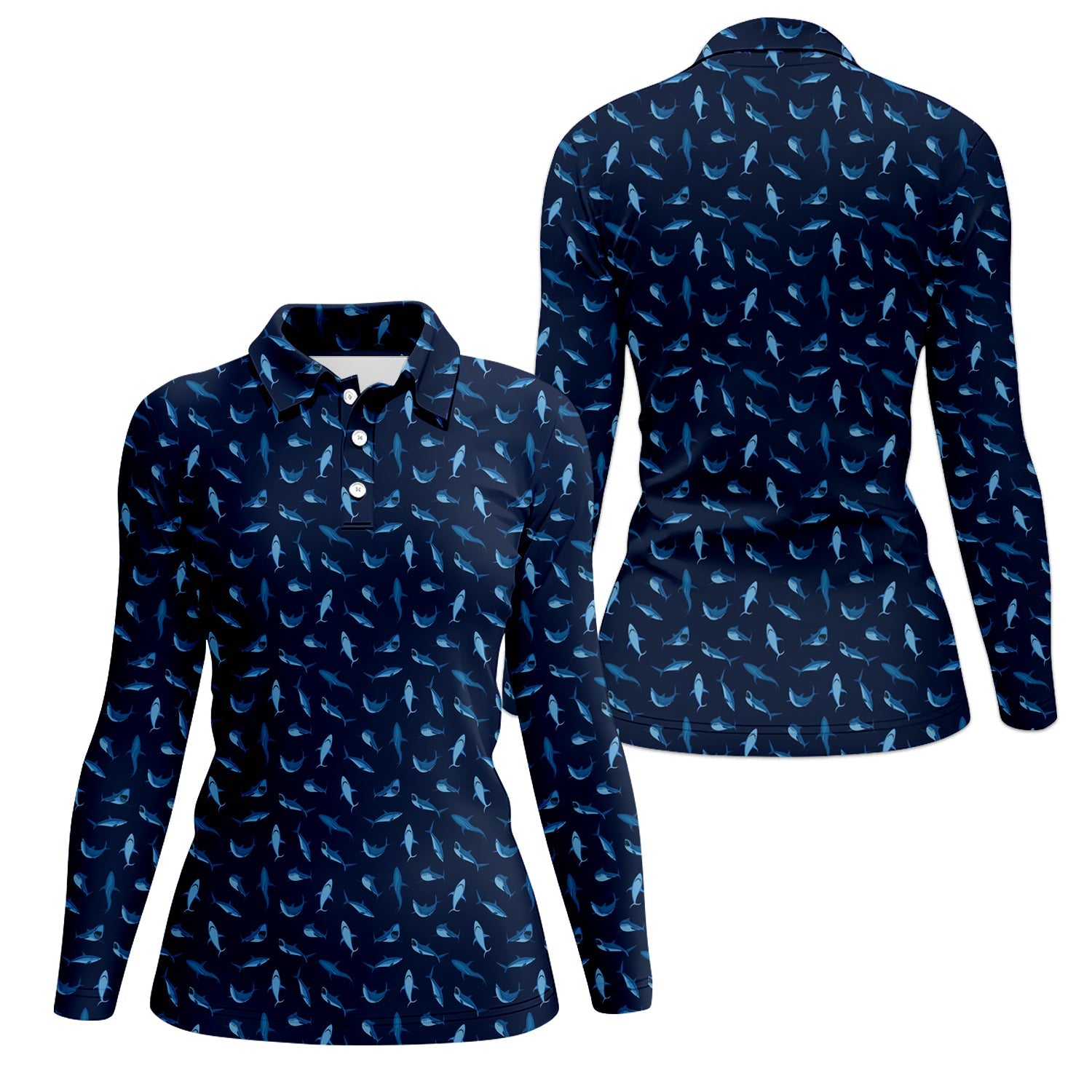 Shark Pattern Performance Fishing Shirts, Fishing Shirt For Women, SPF Long Sleeve Shirts Womens