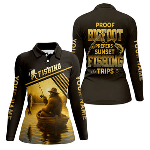 Proof Bigfoot Prefers Sunset Fishing Trips Fishing UPF Shirts, Funny Fishing Shirt, Women Fishing Shirt