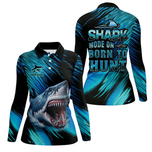 Shark Fishing UPF Shirts, Shark Mode On Born To Hunt, Women Fishing Shirt, SPF Long Sleeve Shirts Womens