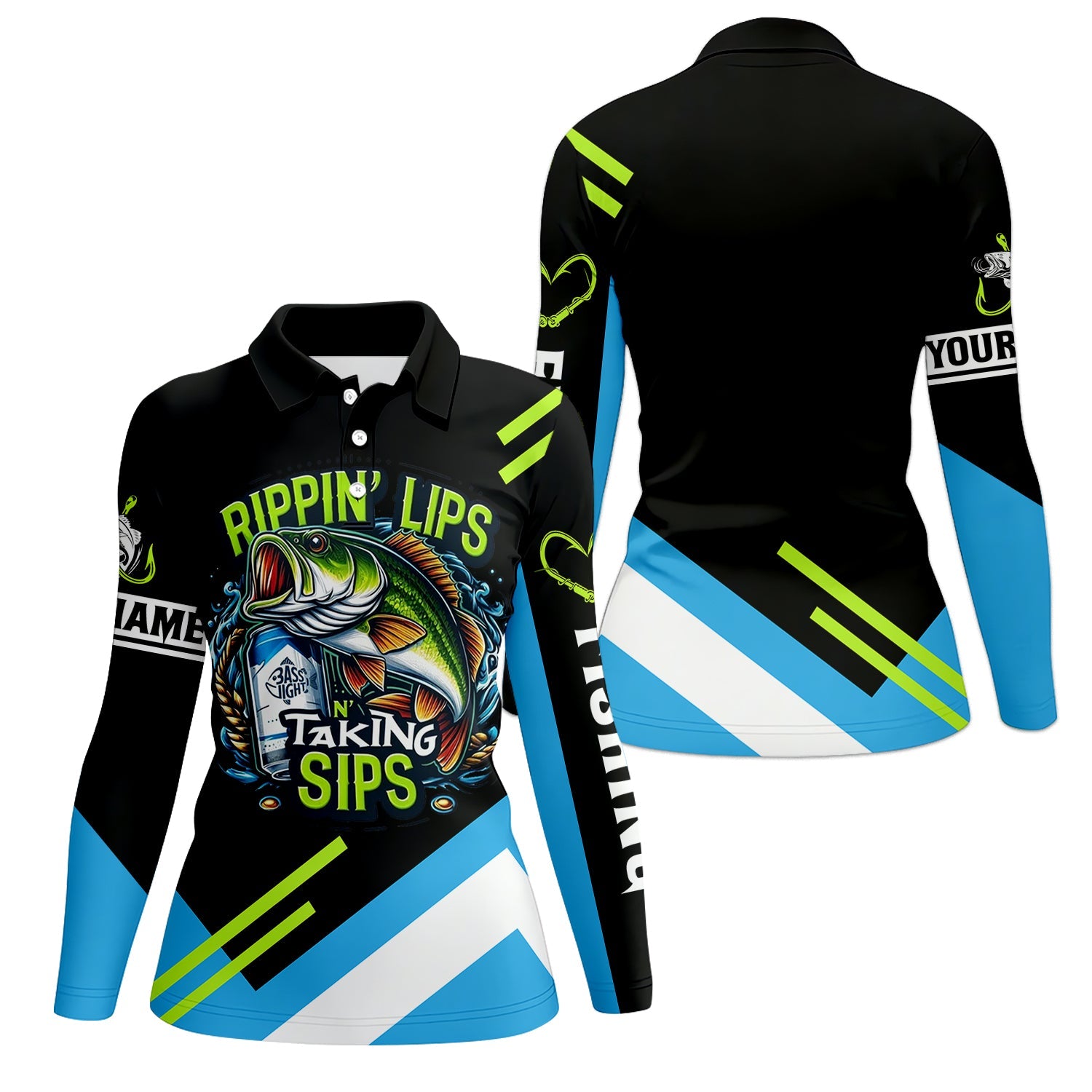 Rippin' Lips Taking Sips SPF Long Sleeve Shirts, Beer Fishing Shirt, Funny Fishing Shirt, Fishing Shirts For Men