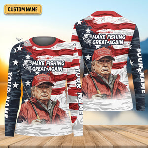 Make Fishing Great Again Patriotic Fishing Shirt, American Flag Fishing Shirt, Women Fishing Shirt