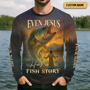 Even Jesus Had a Fish Story, Fishing Funny Shirt, Fishing UV Shirts, SPF Shirts For Men, Hooded Sun Shirt