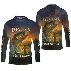 Even Jesus Had a Fish Story, Fishing Funny Shirt, Fishing UV Shirts, SPF Shirts For Men, Hooded Sun Shirt