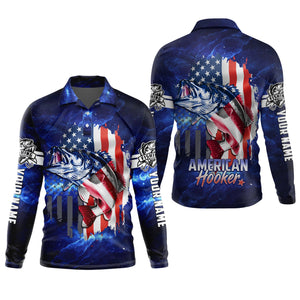 American Hooker Fishing UPF Shirts, American Flag Fish Shirt, UV Shirts For Men, Long Sleeve Fishing Shirts