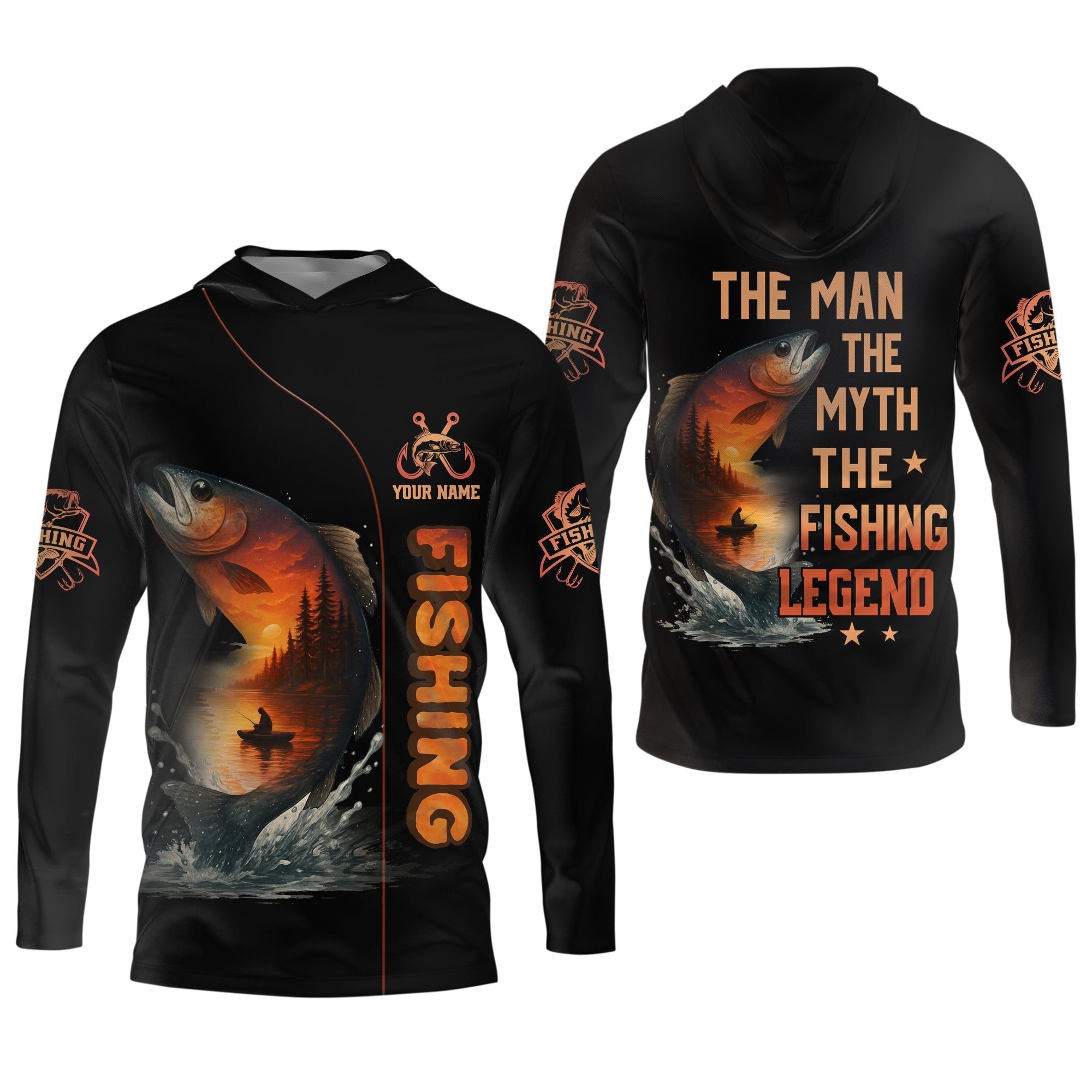 The Man The Myth The Legend, Hooded UPF Shirt, Tournament Fishing Shirt, Funny Fishing Tee Shirts, Long Sleeve Tops