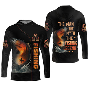The Man The Myth The Legend, Hooded UPF Shirt, Tournament Fishing Shirt, Funny Fishing Tee Shirts, Long Sleeve Tops