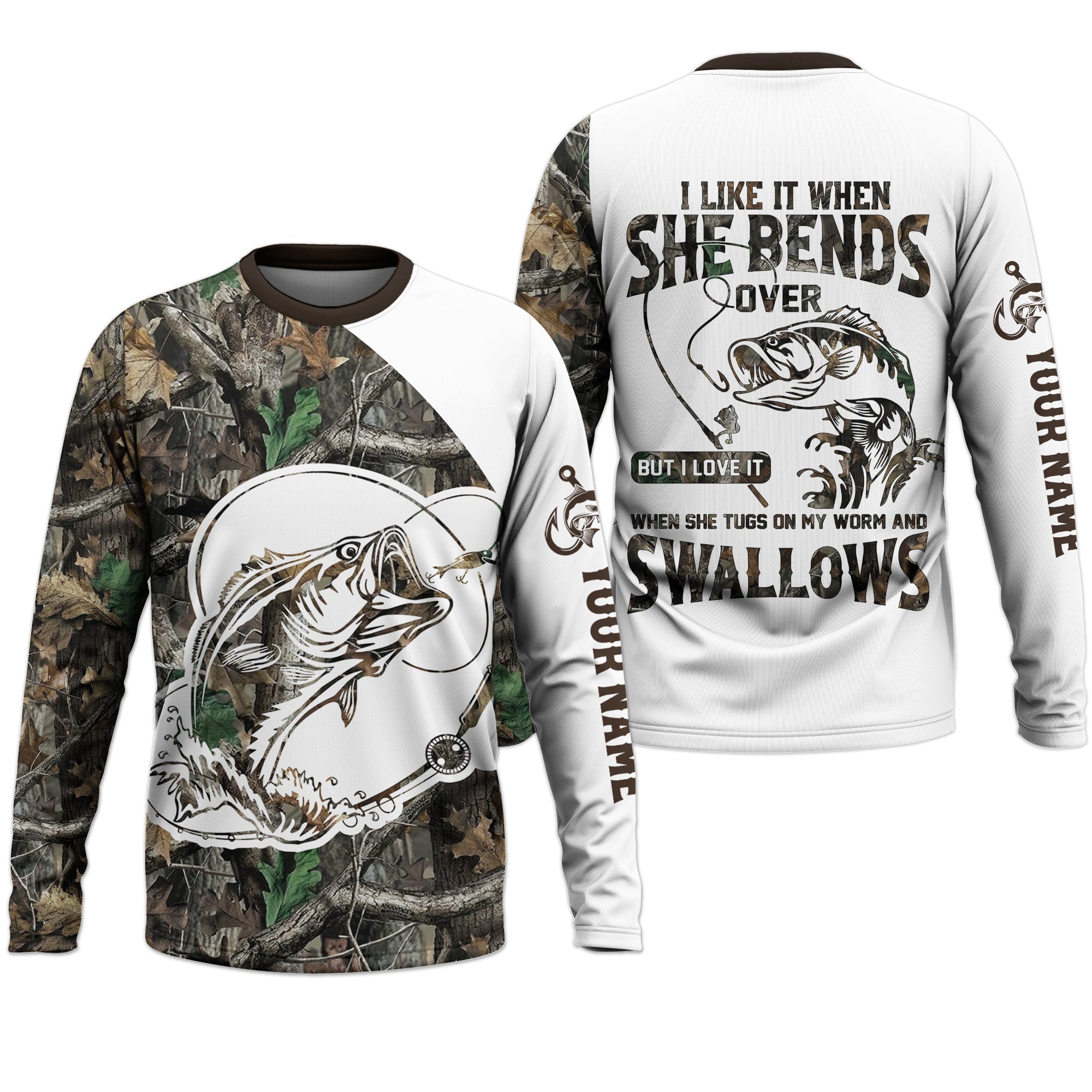 I Love It When She Bends Over Fishing Shirt, Fishing T-Shirts Funny, SPF Shirts For Men, Men Long Sleeve Shirt