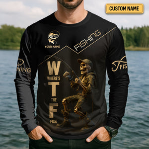 Where's The Fish, Funny Skeleton Fishing Shirts, UPF Fishing Shirts, Gag Gifts For Men, Funny Fishing Shirt