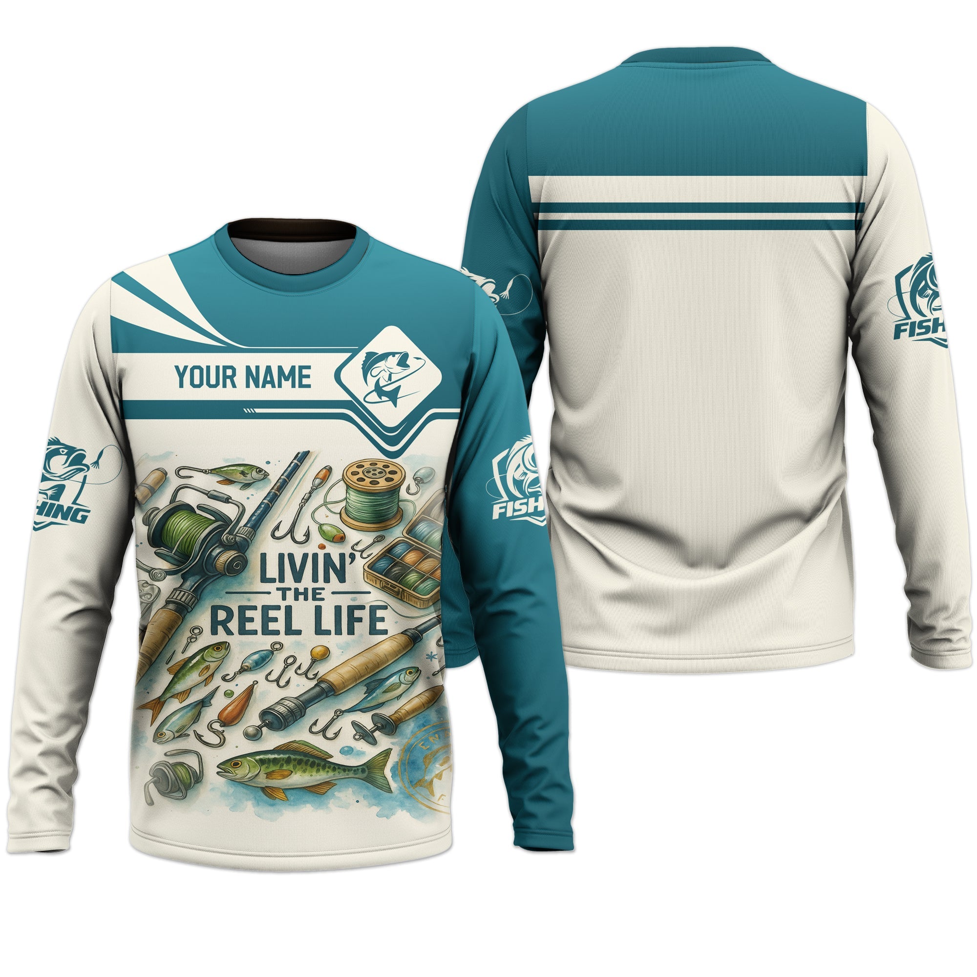 Living The Reel Life Fishing Shirts, Funny Fishing Shirts, Long Sleeve Sun Shirt, Fishing Gifts For Men