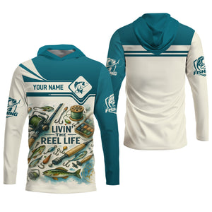 Living The Reel Life Fishing Shirts, Funny Fishing Shirts, Long Sleeve Sun Shirt, Fishing Gifts For Men
