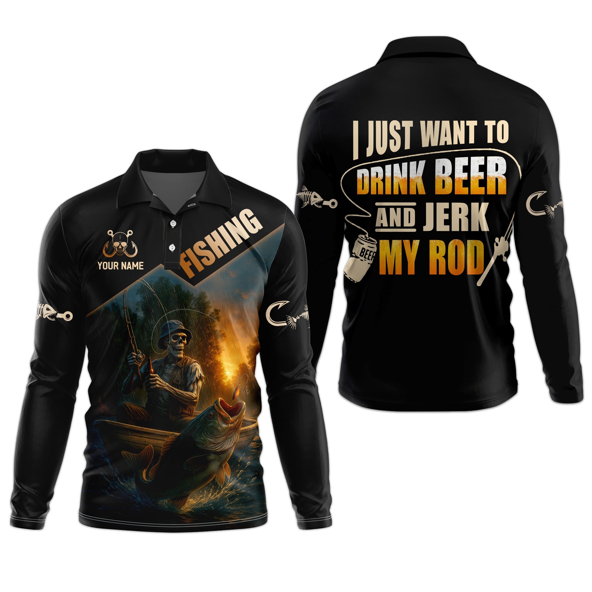 Drink Beer Funny Fishing Shirts, SPF Long Sleeve Shirts, Sun Shirts For Men, Hooded Long Sleeve Shirt