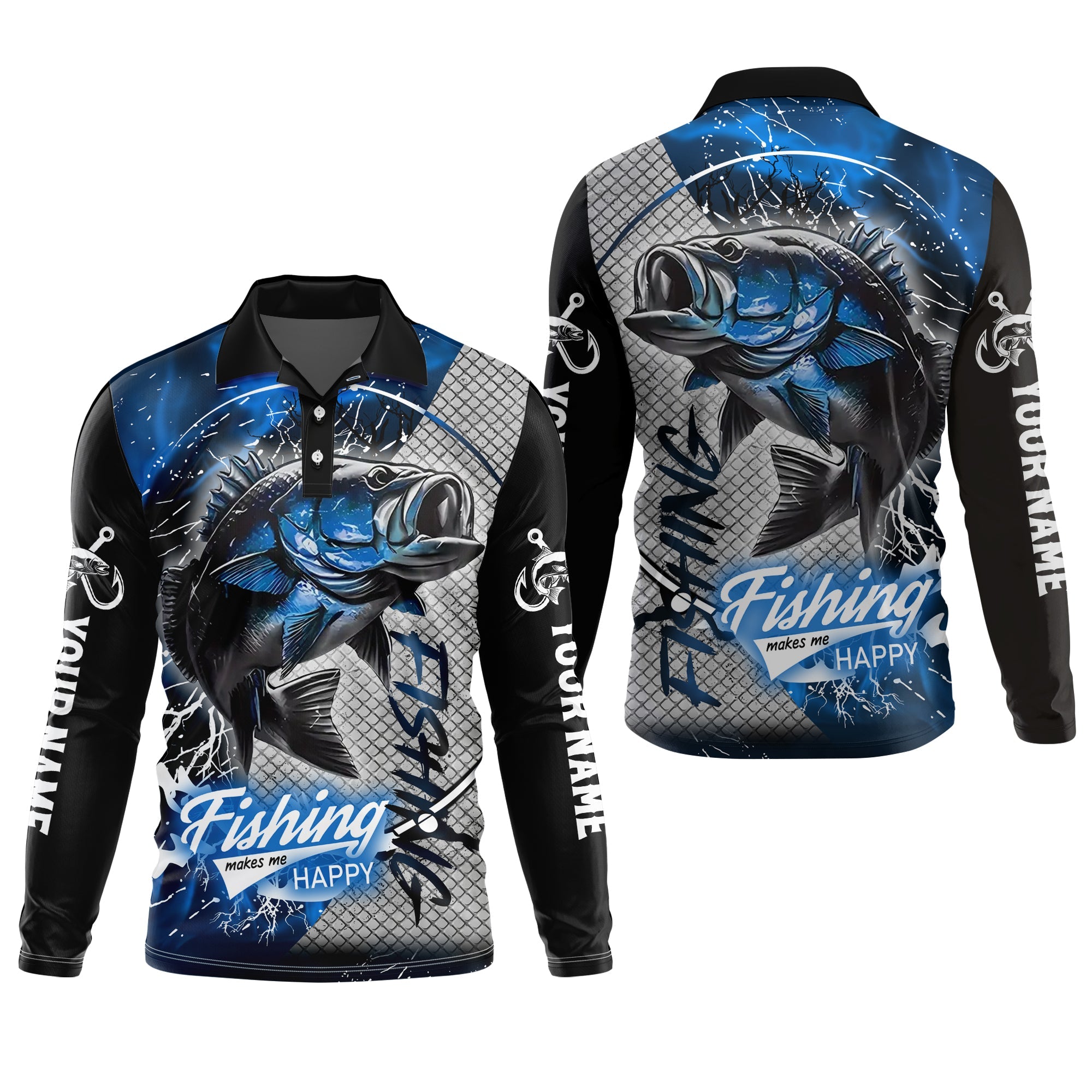 Fishing Makes Me Happy UV Shirts For Men, SPF Long Sleeve Shirts, Breathable Long Sleeve Shirt