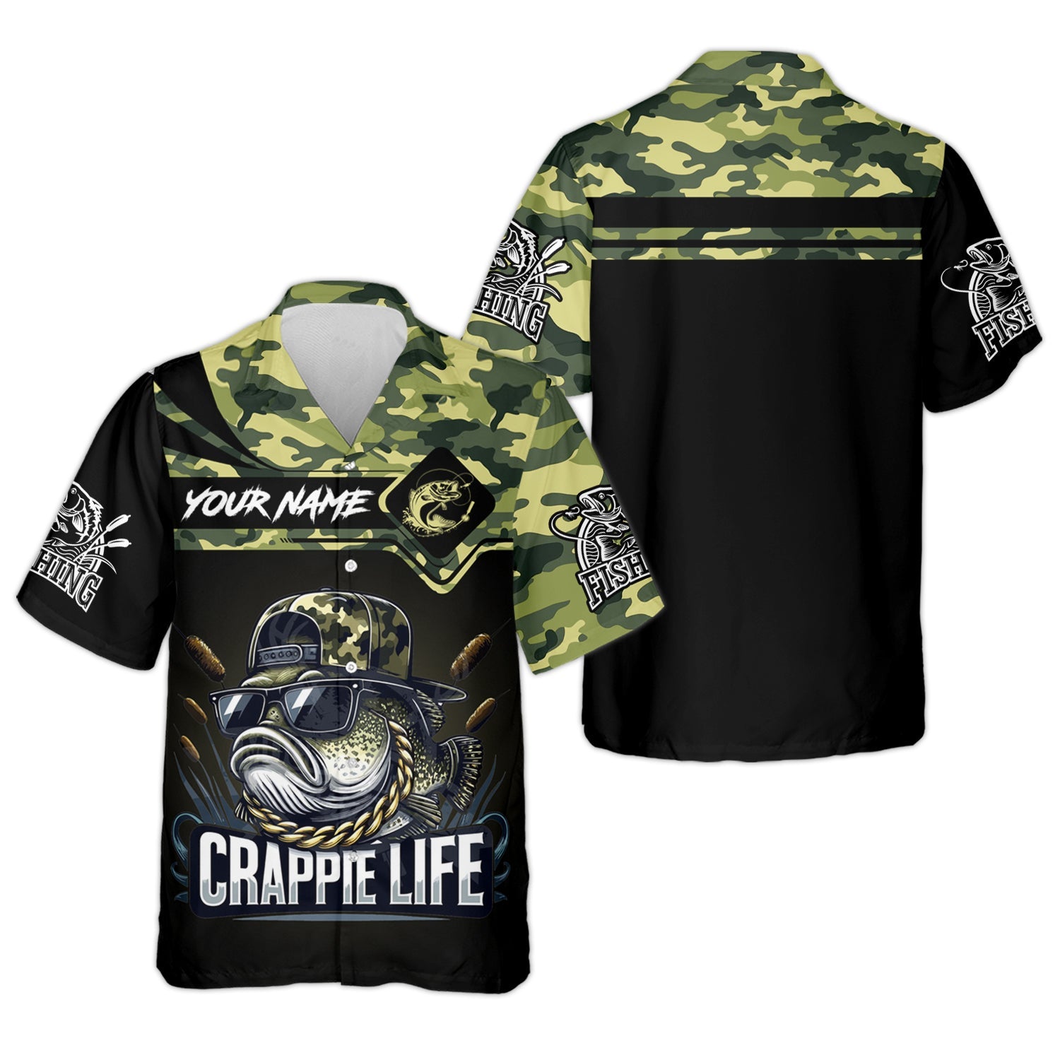 Crappie Life Camo Fishing Shirt, Fishing T-Shirts Funny, SPF Long Sleeve Shirts, Men Long Sleeve Shirt