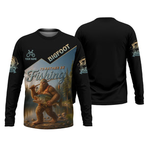 I'd Rather Be Fishing, Bigfoot Fishing UPF Shirts, Fish Shirt Funny, Long Sleeve Fishing Shirts