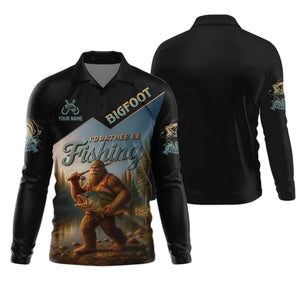 I'd Rather Be Fishing, Bigfoot Fishing UPF Shirts, Fish Shirt Funny, Long Sleeve Fishing Shirts