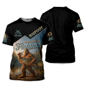 I'd Rather Be Fishing, Bigfoot Fishing UPF Shirts, Fish Shirt Funny, Long Sleeve Fishing Shirts