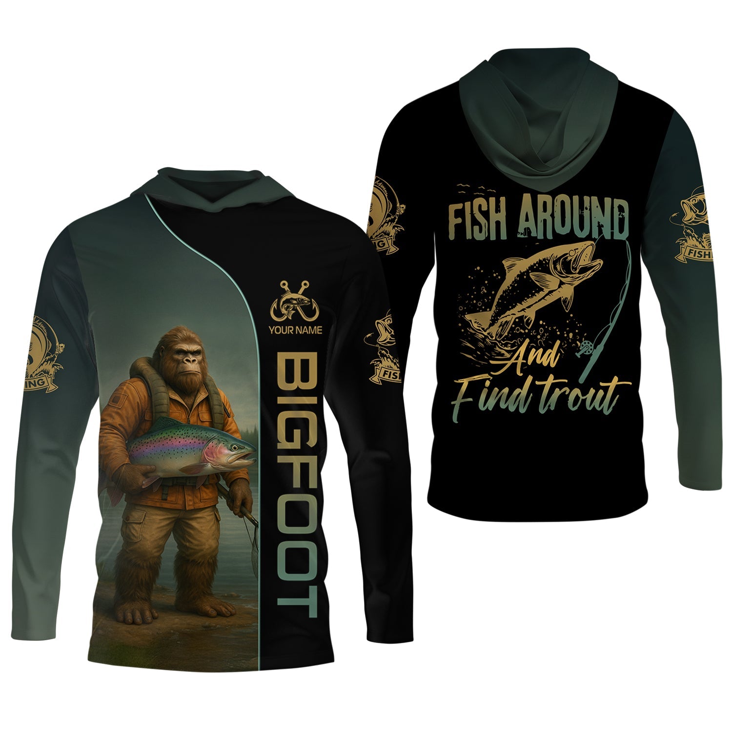 Fish Around & Find Trout Fishing Shirt, Bigfoot Fishing Shirt, SPF Shirts For Men, Funny Fishing Shirt