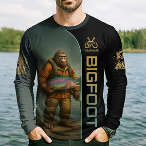 Fish Around & Find Trout Fishing Shirt, Bigfoot Fishing Shirt, SPF Shirts For Men, Funny Fishing Shirt