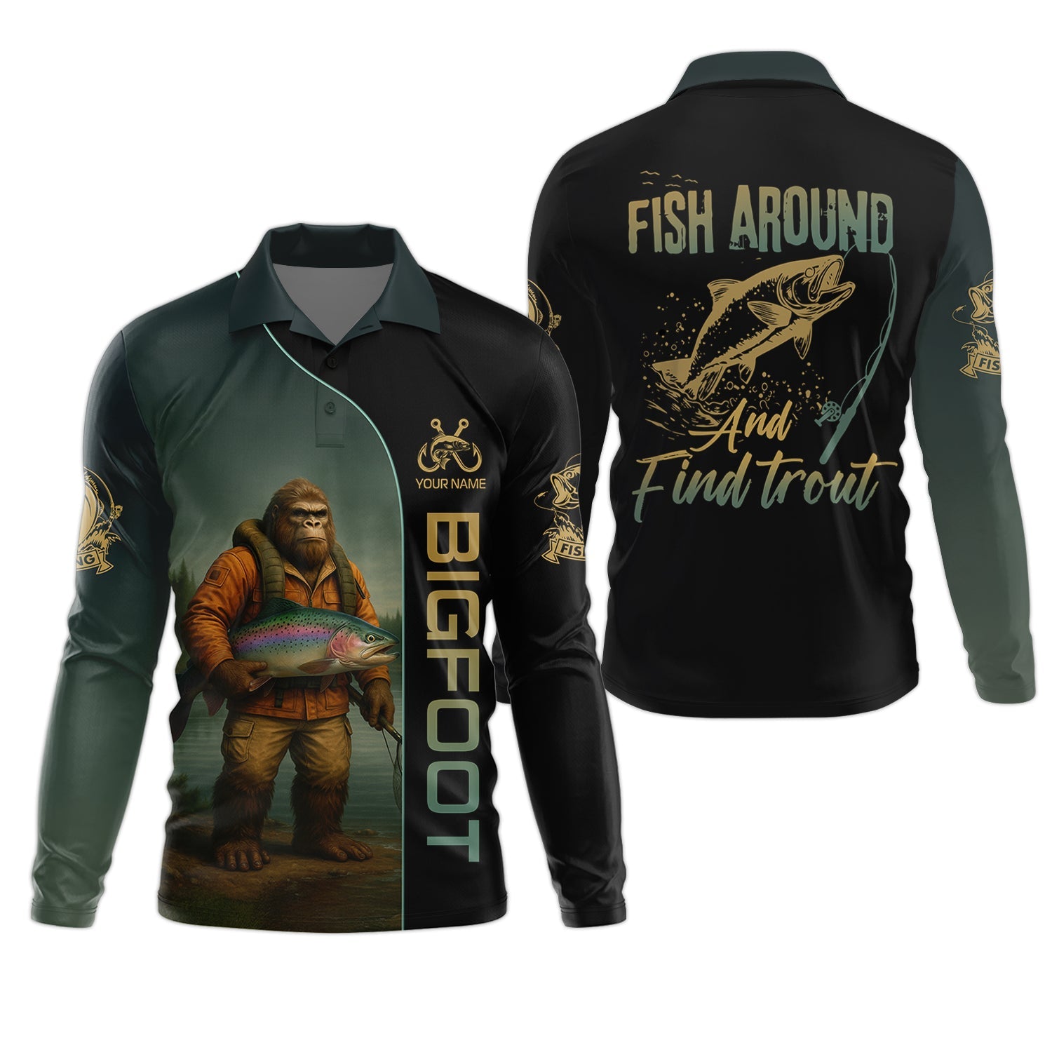 Fish Around & Find Trout Fishing Shirt, Bigfoot Fishing Shirt, SPF Shirts For Men, Funny Fishing Shirt