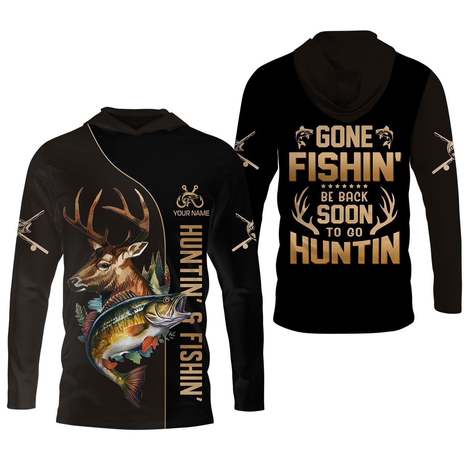 Gone Fishing And Be Back To Go Hunting, Men Fishing Shirt, SPF Long Sleeve Shirts, Funny Fishing Shirt