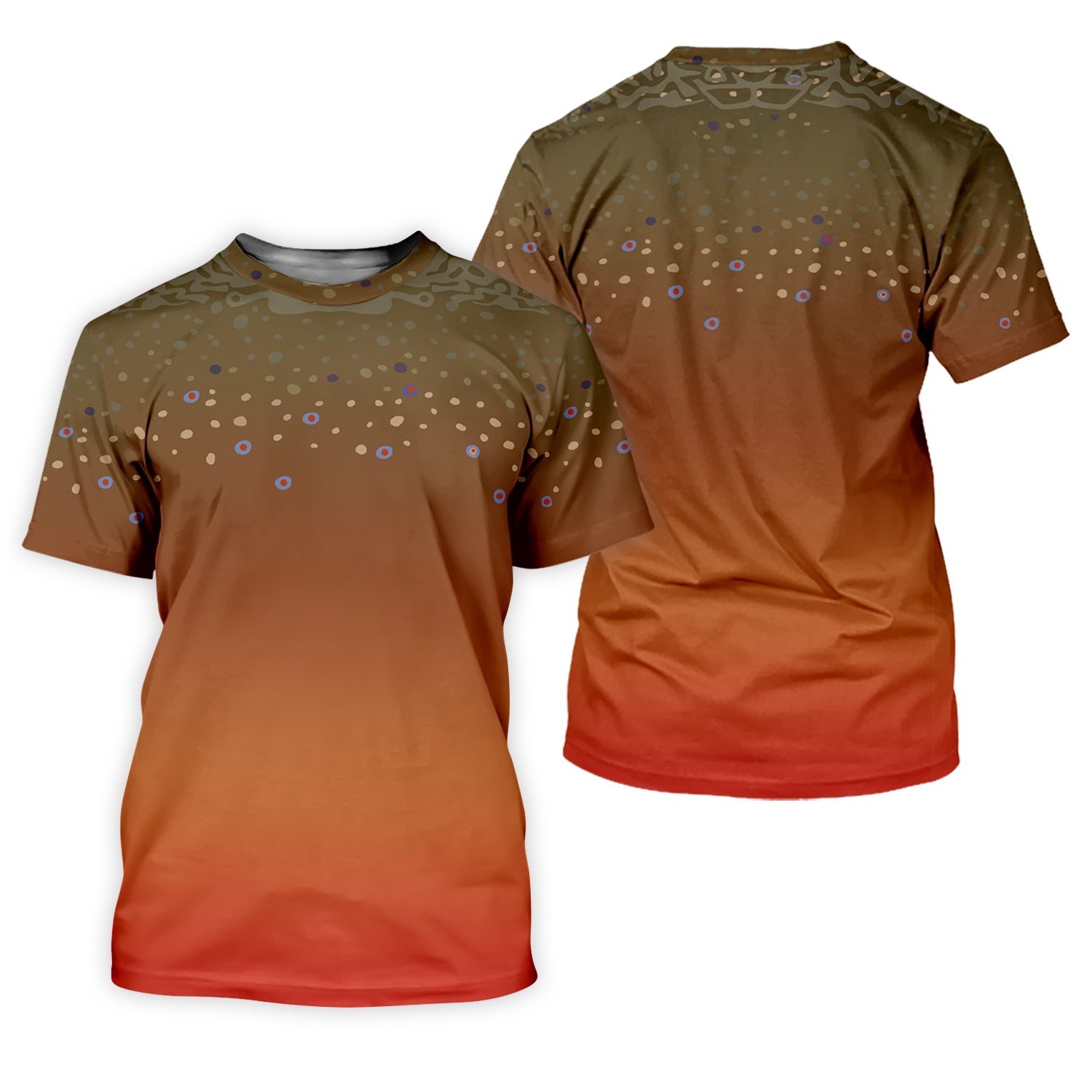 Orange Brook Trout Skin UPF Fishing Shirts, Hooded Sun Shirt, Personalized Fishing Gifts, UV Shirts For Men