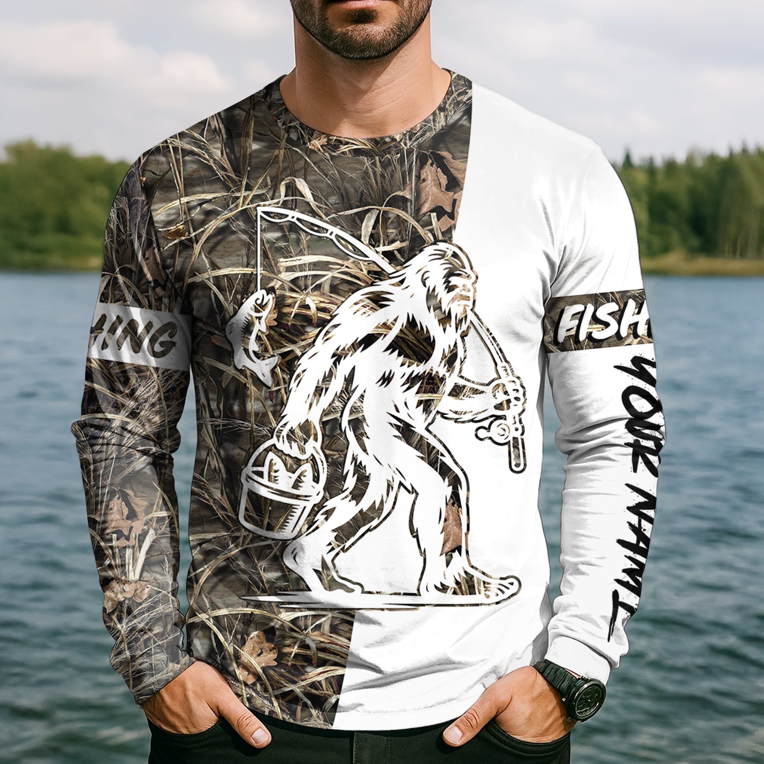 Sasquatch Fishing SPF Long Sleeve Shirts, Funny Fishing Shirt, Fishing Gifts For Men, Men's Fishing Shirt