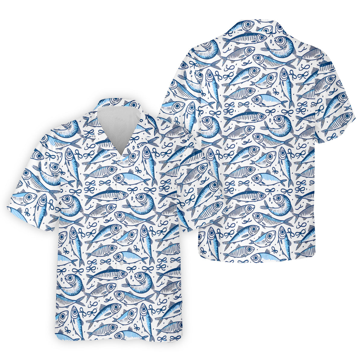 Navy Fish Pattern Fishing UPF Shirts, Men's Fishing Shirts Long Sleeve, Presents For Fishermen