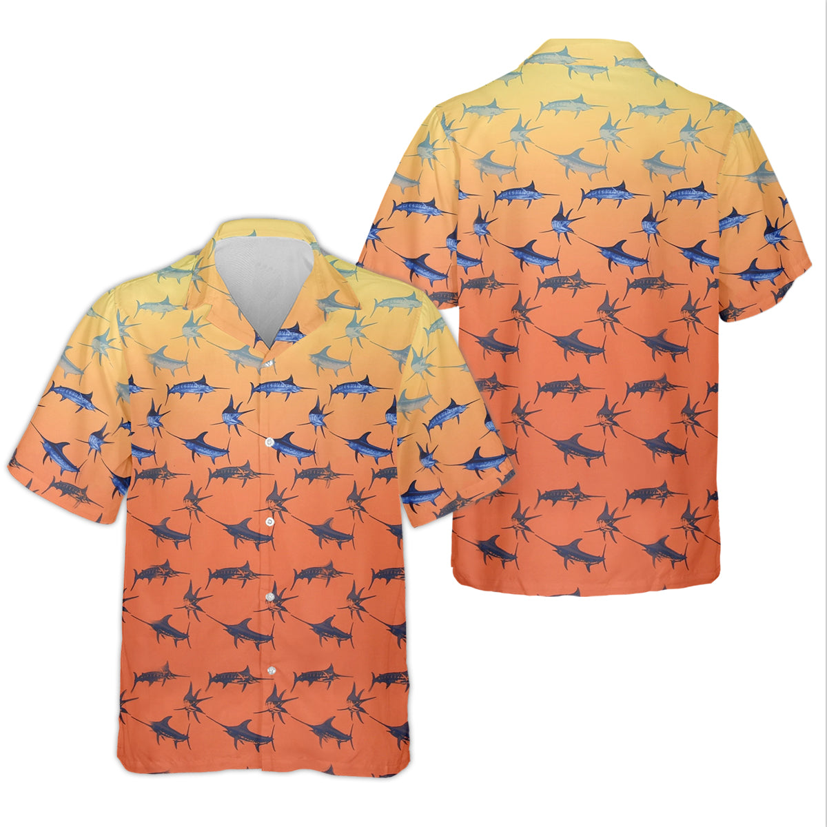 Swordfish Pattern Orange Fishing Shirt, Cute Fishing Outfits, SPF Shirt For Men, Men's Fishing Shirt