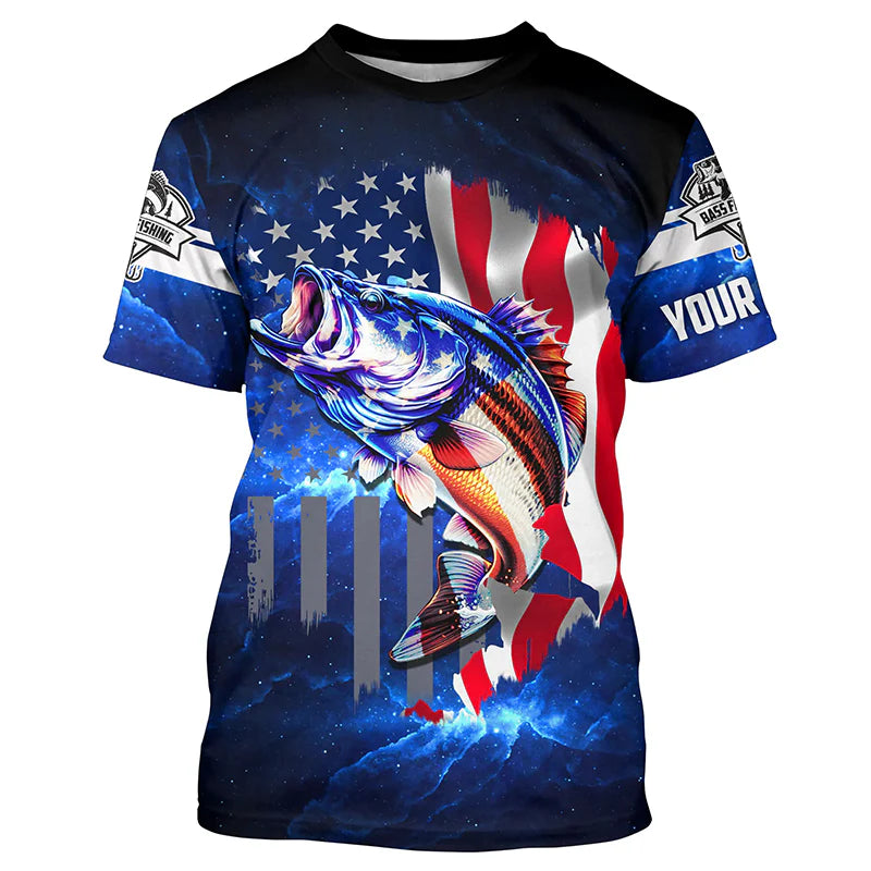 Bass Fishing 3D American Flag patriotic Customize Bass fishing jerseys - personalized fishing gift