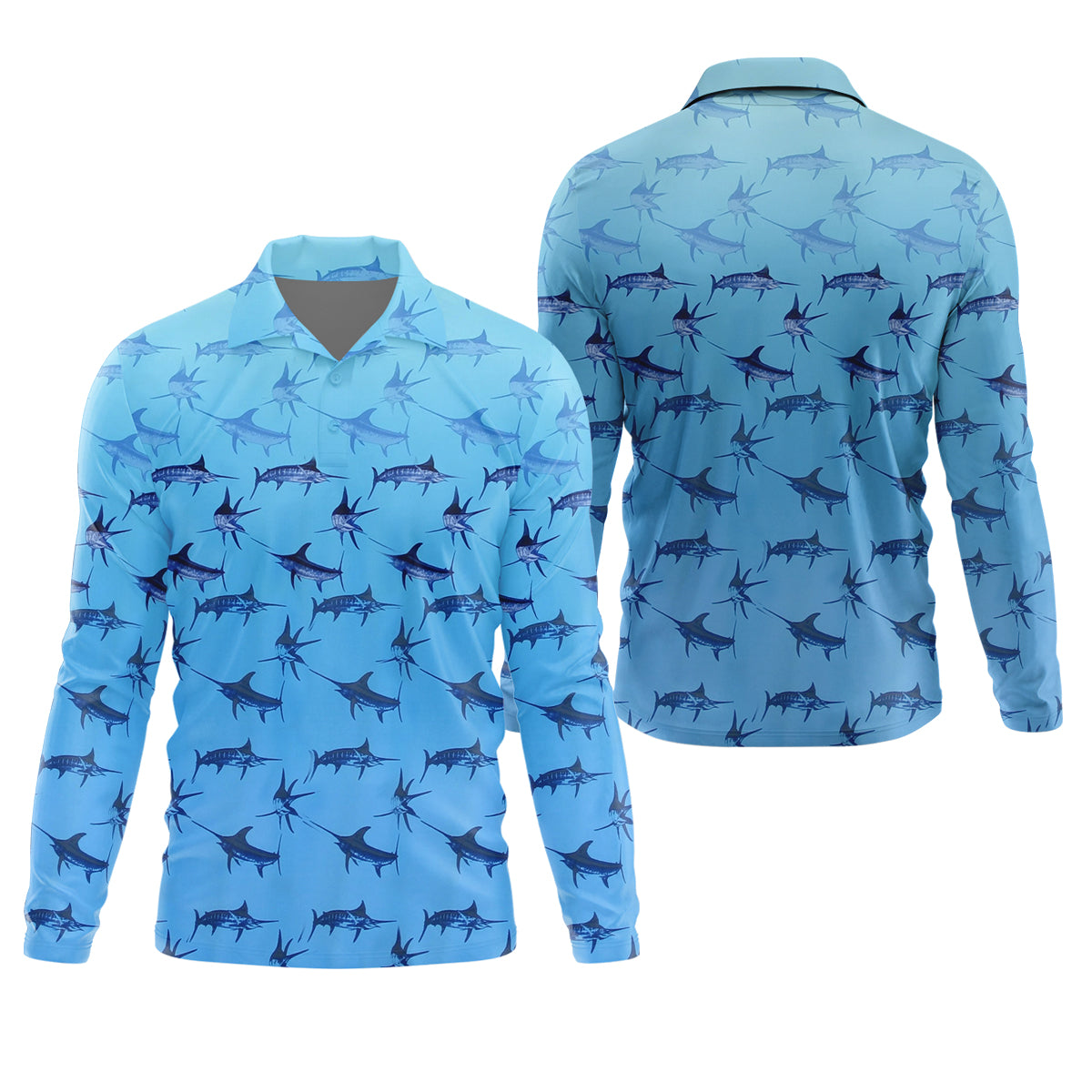 Swordfish Pattern Blue Fishing Shirt, Cute Fishing Outfits, SPF Shirt For Men, Men's Fishing Shirt