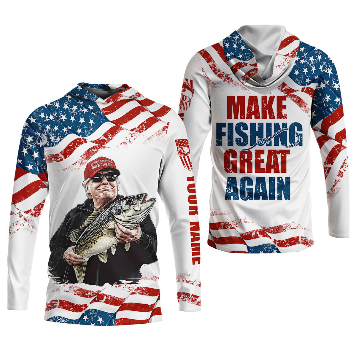 Make Fishing Great Again Patriotic Fishing Shirt, Red White Blue Fishing UPF Shirts, Men's Fishing Shirt