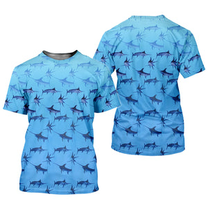 Swordfish Pattern Blue Fishing Shirt, Cute Fishing Outfits, SPF Shirt For Men, Men's Fishing Shirt