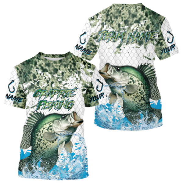 Crappie fishing green scales UV protection custom hooded sun shirt, Crappie fishing jerseys