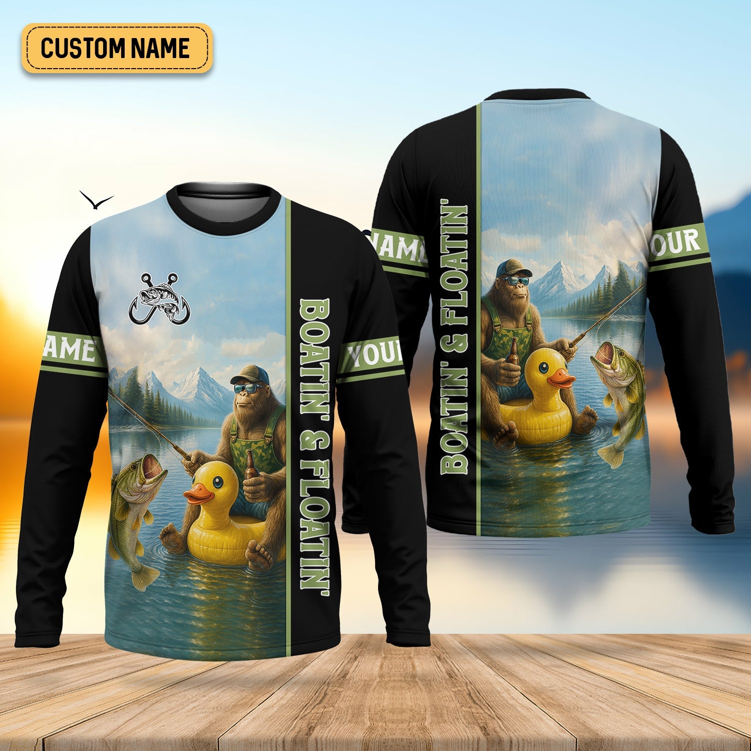 Boatin And Floatin, Bigfoot Fishing Shirt, Funny Fishing Shirt, SPF Shirt, Presents For Fishermen