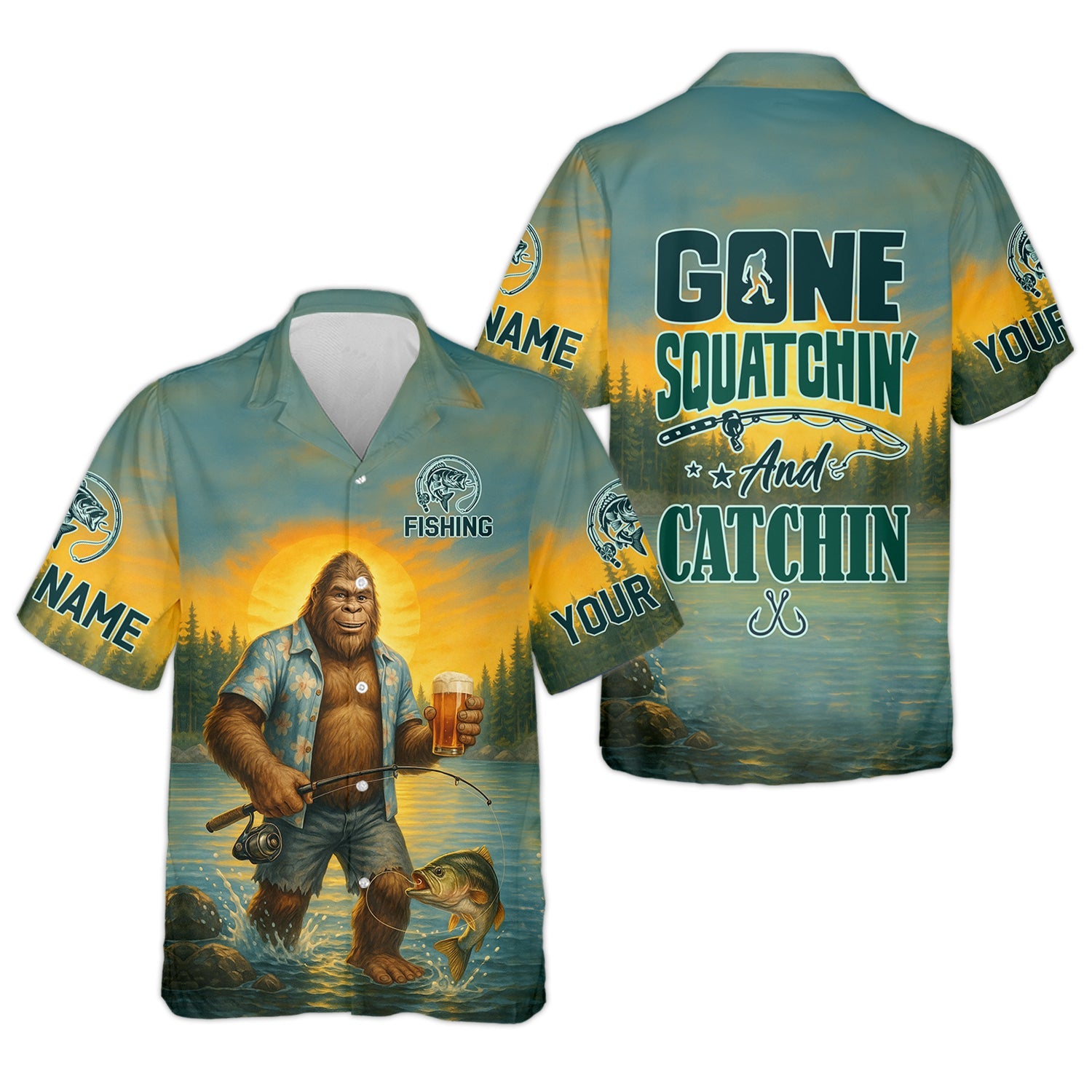 Gone Squatchin, Bigfoot Fishing, Funny Fishing Shirt, SPF Shirt, Fisherman Outfit, Mens Casual Shirts