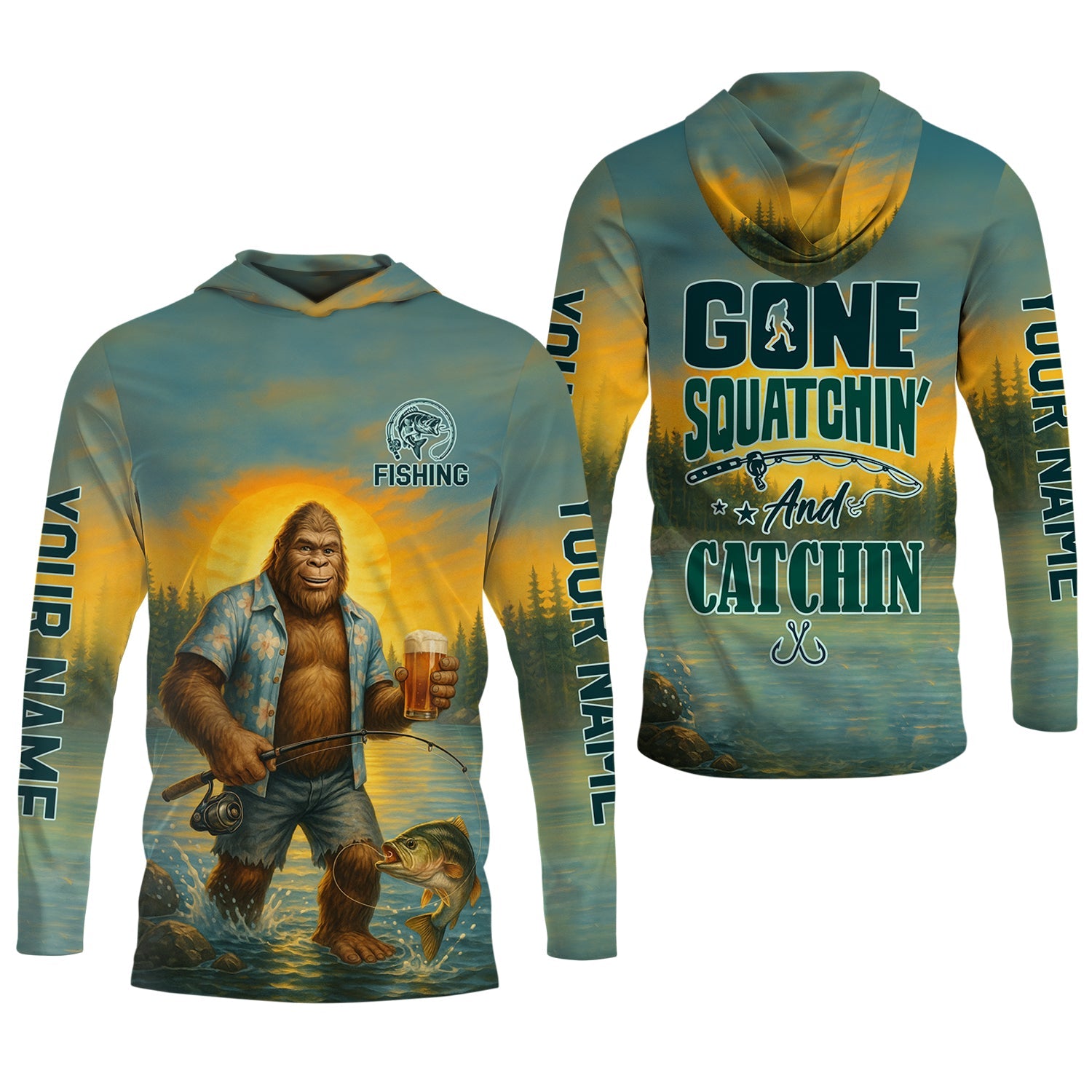 Gone Squatchin, Bigfoot Fishing, Funny Fishing Shirt, SPF Shirt, Fisherman Outfit, Mens Casual Shirts