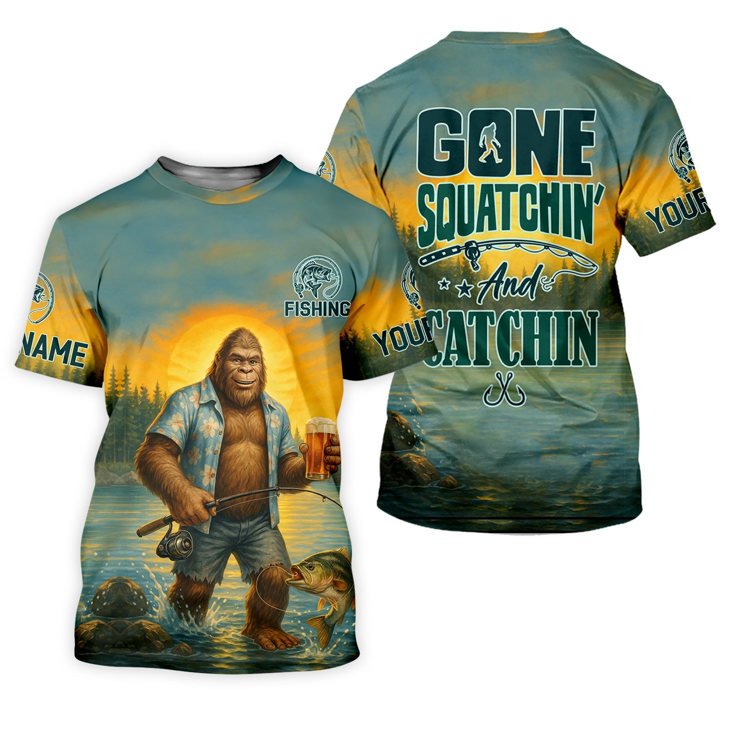 Gone Squatchin, Bigfoot Fishing, Funny Fishing Shirt, SPF Shirt, Fisherman Outfit, Mens Casual Shirts