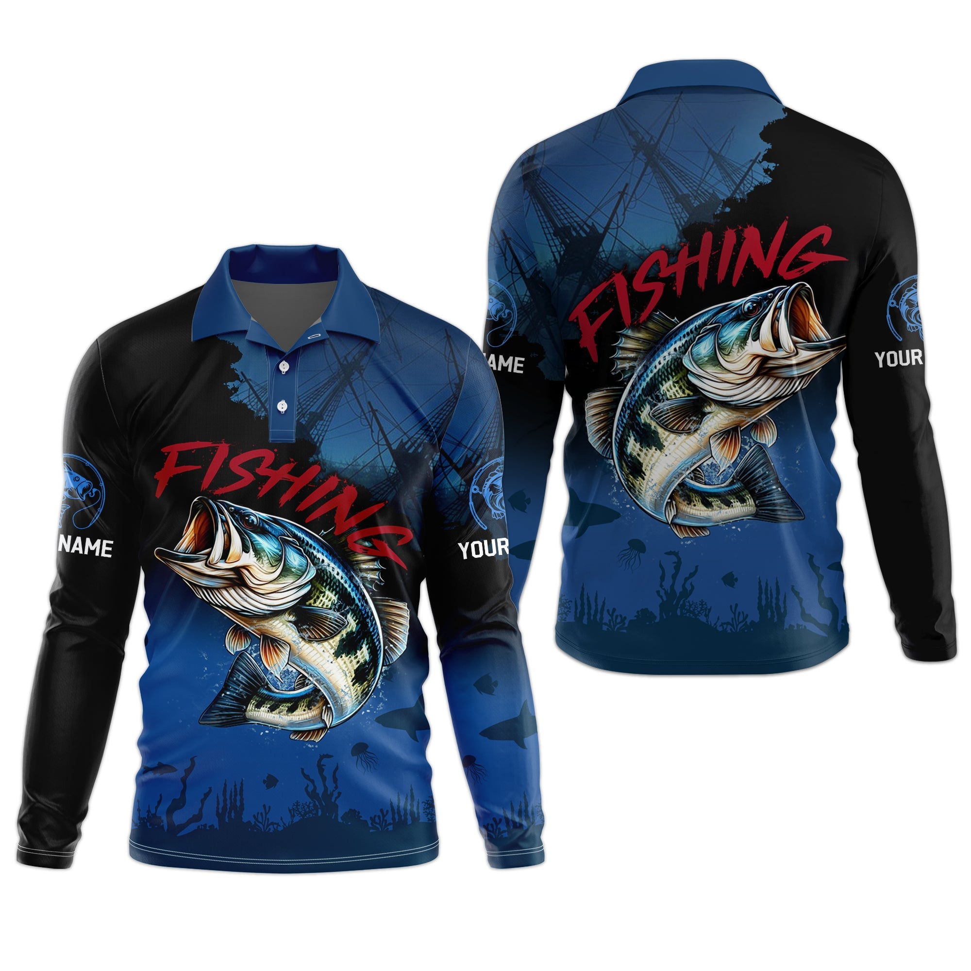 Pro Bass Fisherman, UPF Fishing Shirts, Custom Fishing Shirt, Men Long Sleeve Shirt