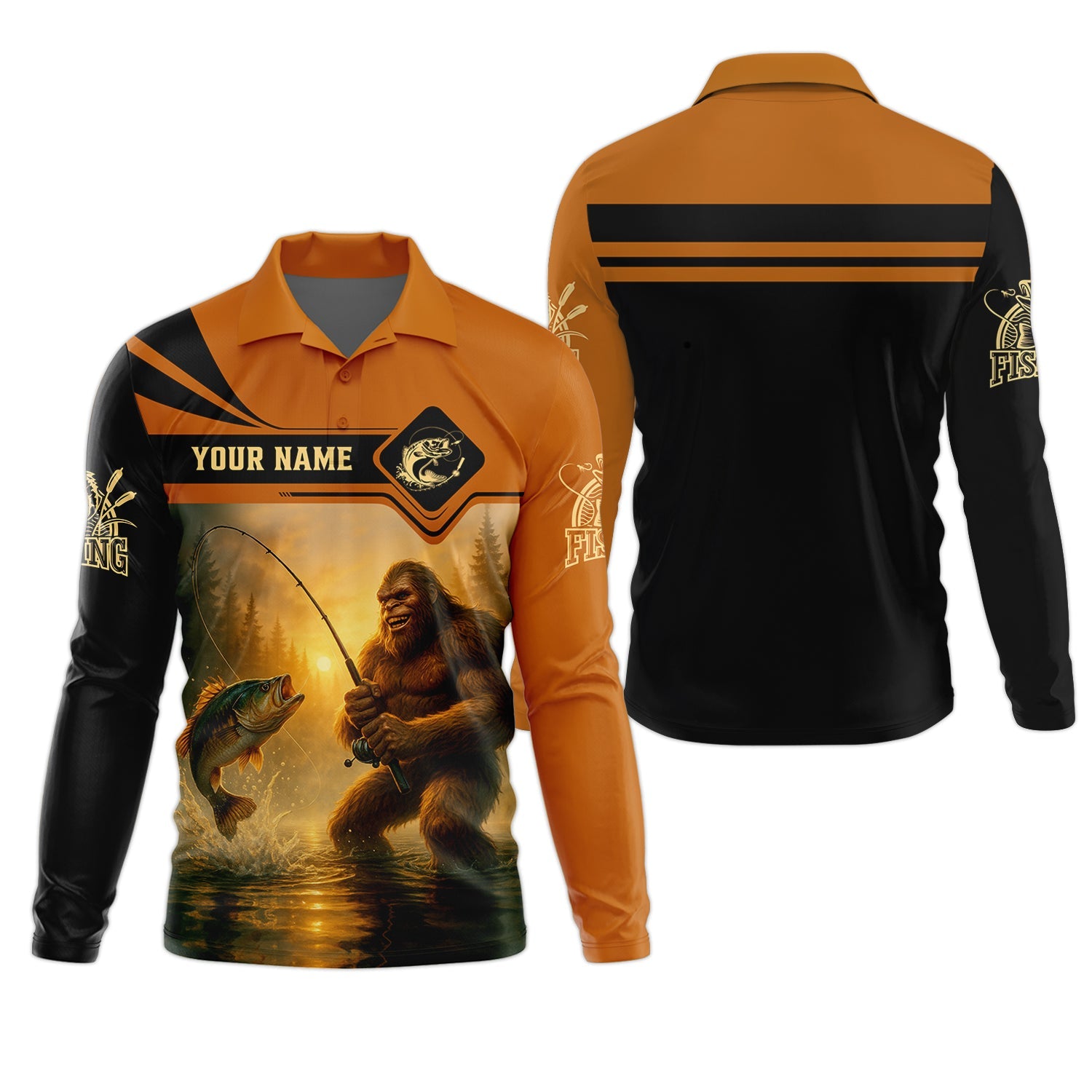 Bigfoot Fishing, SPF Long Sleeve Shirts, Funny Fishing Shirt, Best Fishing Gifts, Mens Casual Shirts